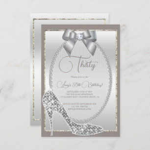 Invitation Elégant bijou d'argent Bow & Stiletto Anniversaire