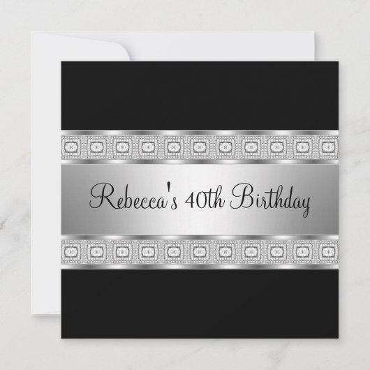 Invitation Elégant bijou d'argent noir 40e anniversaire (Devant)