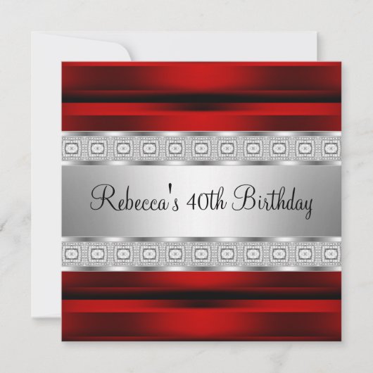 Invitation Elégant bijou d'argent rouge 40e anniversaire (Devant)