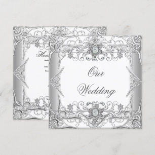 Invitation Élégant Bijou de Diamant Blanc Argent Mariage