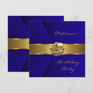 Invitation Elégant bijou d'or bleu Faux Velvet
