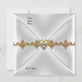 Invitation Elégant bijou d'or d'anniversaire Soie blanche (Dos)
