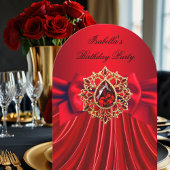 Invitation Elégant bijou rouge Bow fête d'anniversaire