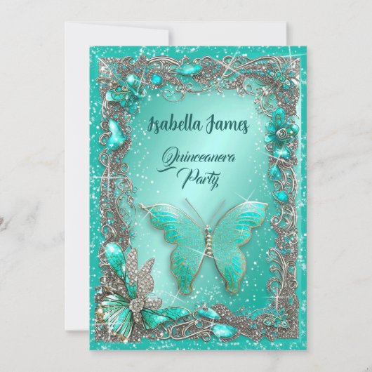 Invitation élégant bijoux en argent turquoise mis 15e anniver (Devant)