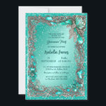 Invitation élégant bijoux en argent turquoise mis 15e anniver<br><div class="desc">Invitation vos amis et votre famille pour célébrer votre 15e anniversaire avec ce produit d'invitation élégant et sophistiqué. Le design est composé d'un arrière - plan vert turquoise avec diamants scintillants et papillons, créant un look élégant et tendance. Vous pouvez le customiser avec vos informations, telles que votre nom, date,...</div>