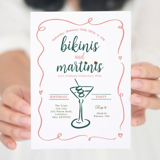 Invitation Elégant Bikinis et Martinis 30e anniversaire