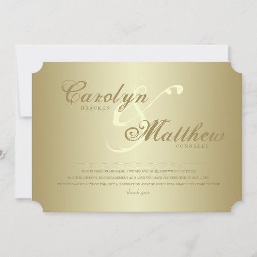 Invitation Élégant | Billet or | MERCI MARIAGE (Devant)