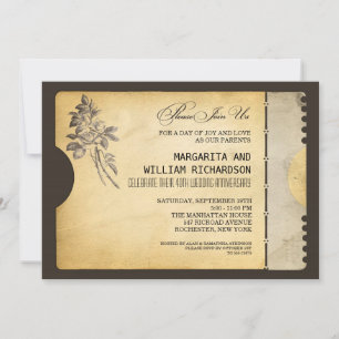 Invitation élégant billet vintage mariage anniversaire