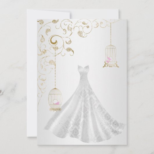 Invitation ELEGANT Birdcage mariage robe or argent mariage (Devant)
