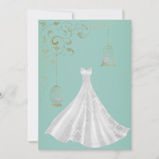 Invitation ELÉGANT Birdcage Robe Mariage simple Vert (Devant)