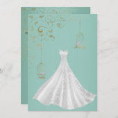 Invitation ELÉGANT Birdcage Robe Mariage simple Vert (Devant / Derrière)