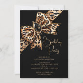 Invitation Elegant Birthday Black Gold Leopard Animal Bow (Devant)