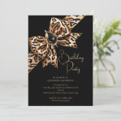 Invitation Elegant Birthday Black Gold Leopard Animal Bow (Debout devant)