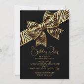 Invitation Elegant Birthday Black Gold Wild Zebra Stripe Bow (Devant)