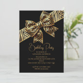 Invitation Elegant Birthday Black Gold Wild Zebra Stripe Bow (Debout devant)