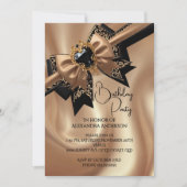 Invitation Elegant Birthday Coffee Gold Black Brocade Bow Gem (Devant)