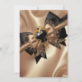 Invitation Elegant Birthday Coffee Gold Black Brocade Bow Gem (Dos)
