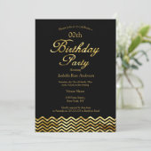 Invitation Elégant Birthday Gold Shimmer Bande Chevron Noir (Debout devant)