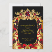 Invitation Elegant Birthday Party Red Gold Black Damask Gems (Dos)