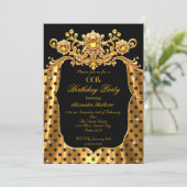 Invitation Elegant Birthday Party Silk Gold Black Polka Dots (Debout devant)