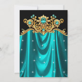 Invitation Elegant Birthday Party Teal Blue Silk Gold Gems (Dos)