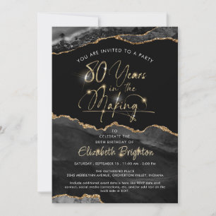Invitation Élégant Black Agate Gold Script 80e anniversaire