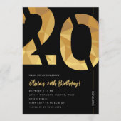 Invitation Elegant black and gold 20th Birthday Party (Devant)
