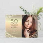 Invitation Elégant Black and Gold 50e anniversaire (Debout devant)