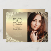 Invitation Elégant Black and Gold 50e anniversaire (Devant / Derrière)