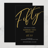 Invitation Elegant Black and Gold 50th Birthday Party (Devant / Derrière)