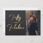 Invitation Elégant Black and Gold 50th Birthday Party Photo (Devant)