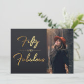 Invitation Elégant Black and Gold 50th Birthday Party Photo (Debout devant)