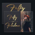 Invitation Elégant Black and Gold 50th Birthday Party Photo<br><div class="desc">Une élégante invitation moderne à la fête du 50e anniversaire. Conception avec script or et photo sur le devant de l'invitation et détails de la fête sur le dos. L'Arrière - plan est de couleur noire. Pour modifier ce modèle,  cliquez sur customiser plus loin.</div>