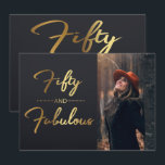 Invitation Elégant Black and Gold 50th Birthday Party Photo<br><div class="desc">Une élégante invitation moderne à la fête du 50e anniversaire. Conception avec script or et photo sur le devant de l'invitation et détails de la fête sur le dos. L'Arrière - plan est de couleur noire. Pour modifier ce modèle,  cliquez sur customiser plus loin.</div>