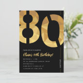 Invitation Elegant black and gold 80th Birthday Party (Debout devant)
