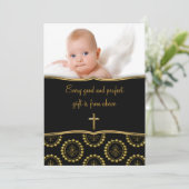 Invitation Elégant Black and Gold Baby Photo Christening (Debout devant)