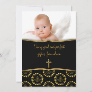 Invitation Elégant Black and Gold Baby Photo Christening