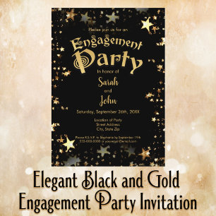 Invitation Élégant Black and Gold Engagement Party