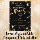 Invitation Élégant Black and Gold Engagement Party