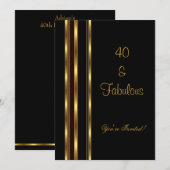 Invitation Elégant Black and Gold Fabuleux 40e anniversaire (Devant / Derrière)