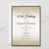 Invitation Elegant Black and Gold Glitter 100th Birthday  (Devant)