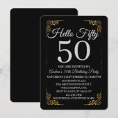 Invitation Elegant Black and Gold Hello 50th For Women  (Devant / Derrière)