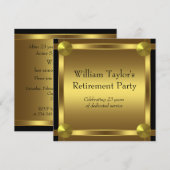 Invitation Élégant Black and Gold Mans Retraite Party (Devant / Derrière)