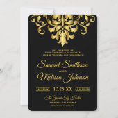 Invitation Elegant Black and Gold Mariage damassé (Devant)