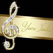 Invitation Elégant Black and Gold Music Treble Clef