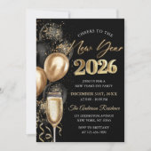 Invitation Elegant Black and Gold New Year's Eve Party (Devant)