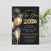 Invitation Elegant Black and Gold New Year's Eve Party (Debout devant)