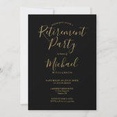 Invitation Elegant Black And Gold Script Retirement Party (Devant)