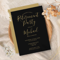 Elegant Black And Gold Script Retirement Party