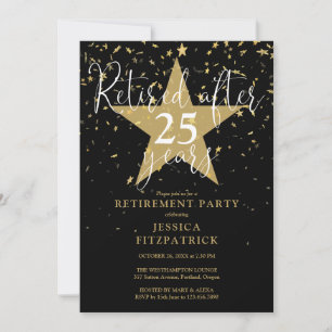 Invitation Élégant Black And Gold Stars Retraite